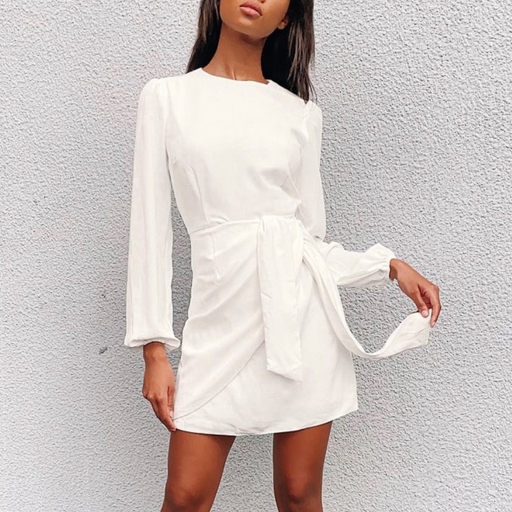 Believe It or Knot Long Sleeve Tie-Front Dress